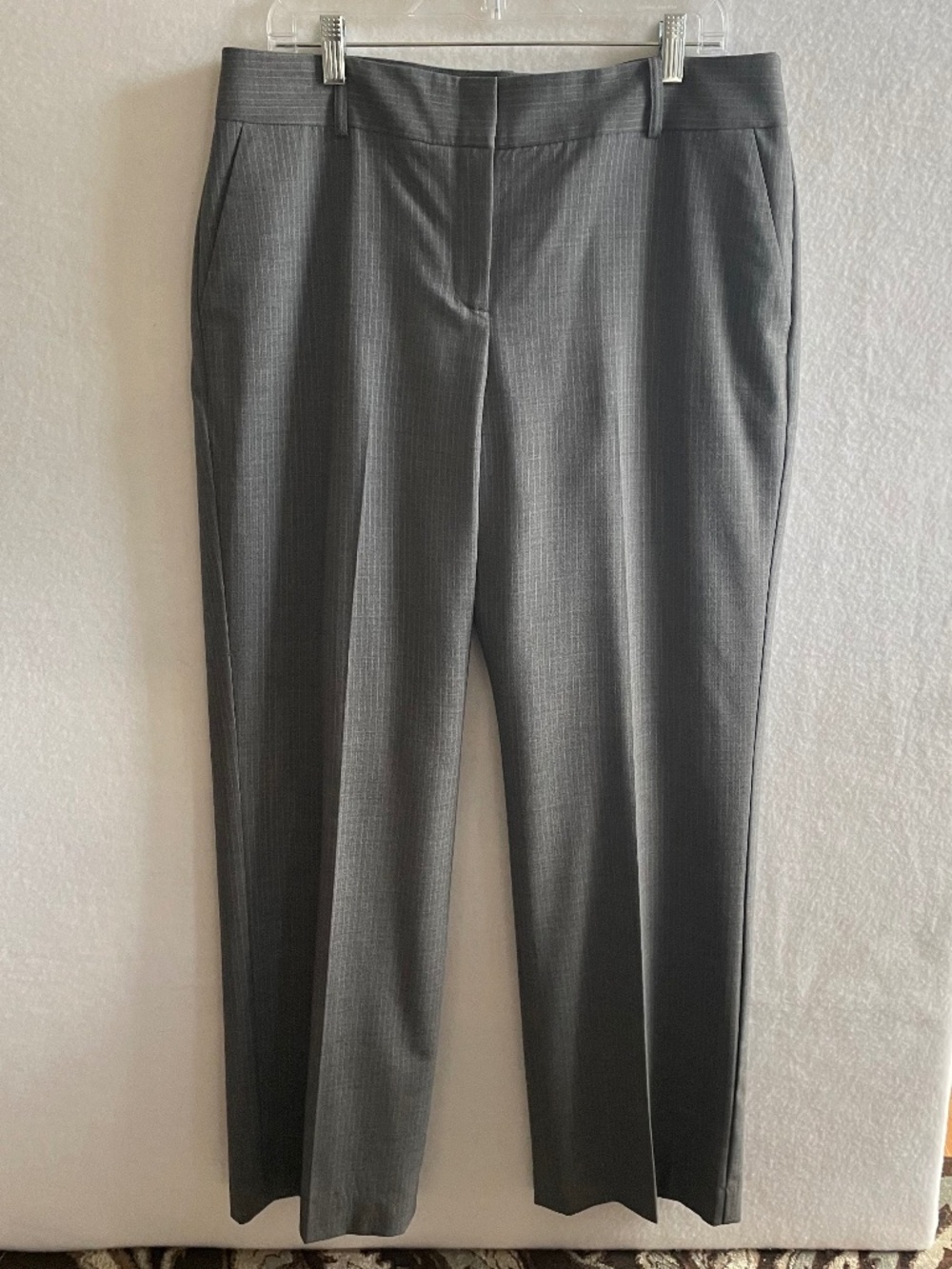 Talbots Grey Pin-striped Straight-leg Trousers Minimalist Office, Size 14 Curvy